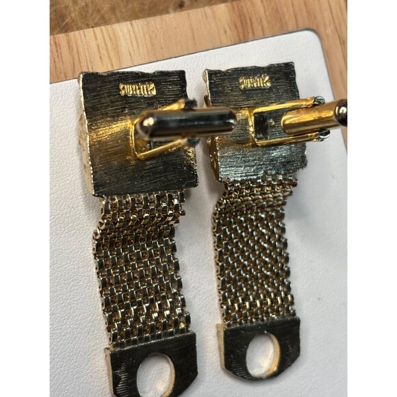 SWANK Jeweled Wraparound Cuff Link Set, Gold Plated Hot Pink Jewel - Picture 4 of 6